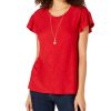 Women'S Style & Co | Eyelet-Detail Flutter-Sleeve Top Red