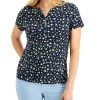 Women'S Karen Scott | Printed Split-Neck Top Intrepid Blue