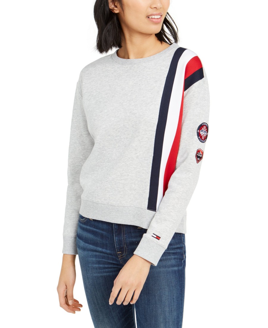 Women'S Tommy Hilfiger | Logo-Stripe Sweatshirt Pearl Grey Heather