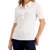 Women'S Charter Club | Elbow-Sleeve Polo Bright White