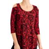 Women'S JM Collection | Printed 3/4-Sleeves Cold-Shoulder Top New Red Amore Combo