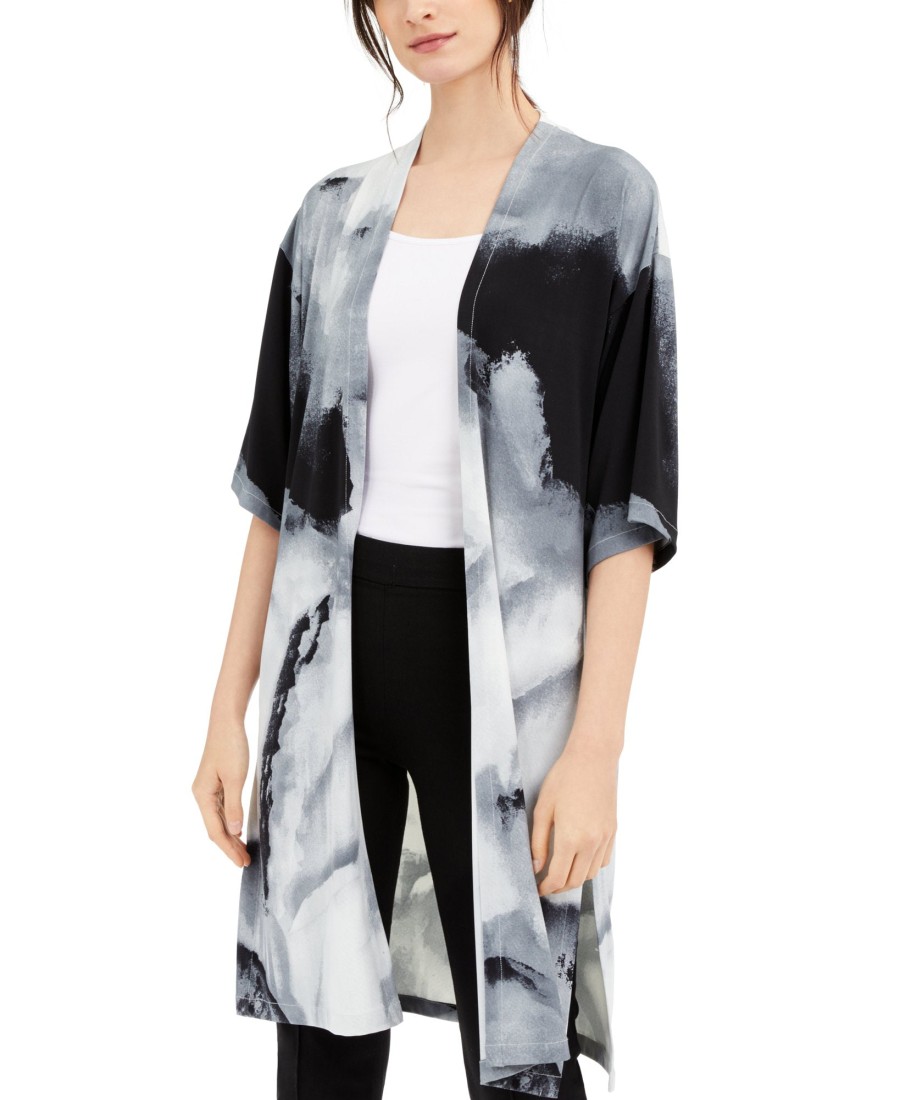 Women'S Alfani | Printed Open-Front Cardigan Grey Marble