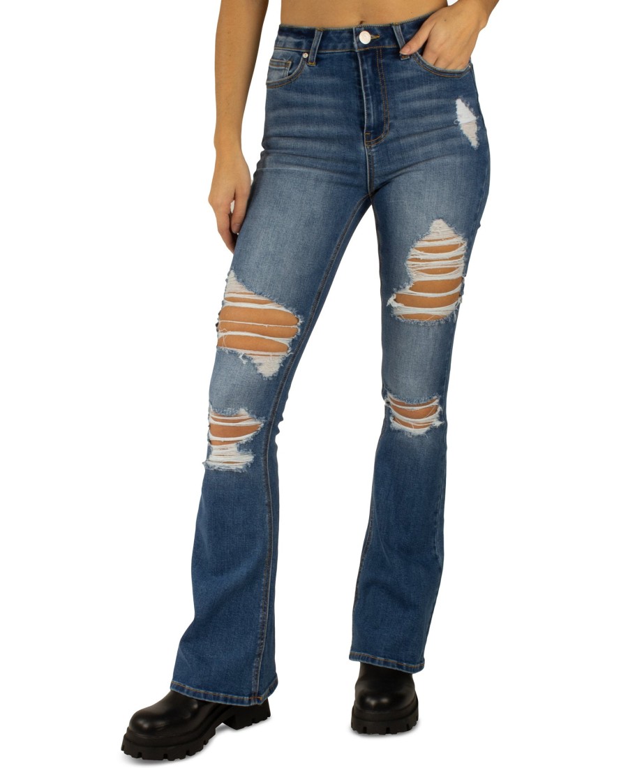 Juniors' Indigo Rein | Juniors' Ripped Flare Jeans Medium Blue