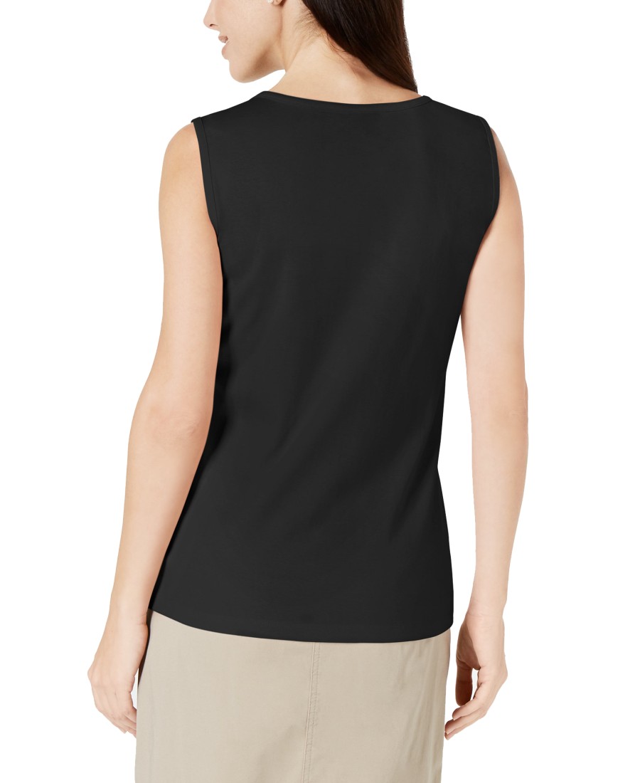 Women'S Karen Scott | Pearl-Embellished Sleeveless Cotton Top Deep Black