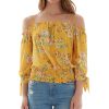 Juniors' BCX | Juniors' Floral-Print Off-The-Shoulder Tie-Sleeve Smocked-Hem Top Mango Floral