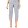 Women'S Karen Scott | Striped Corded Buttoned-Cuff Capri Pants Chambray Stripe