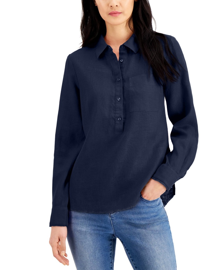 Women'S INC International Concepts | Petite Linen Shirt Bright White