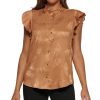 Women'S Calvin Klein | Jacquard Cap-Sleeve Button-Down Blouse Luggage