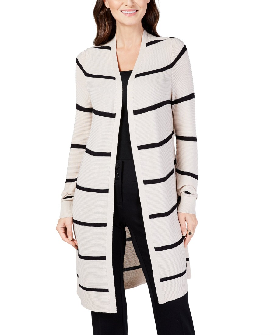 Juniors' Alfani | Striped Duster Cardigan Polished Beige