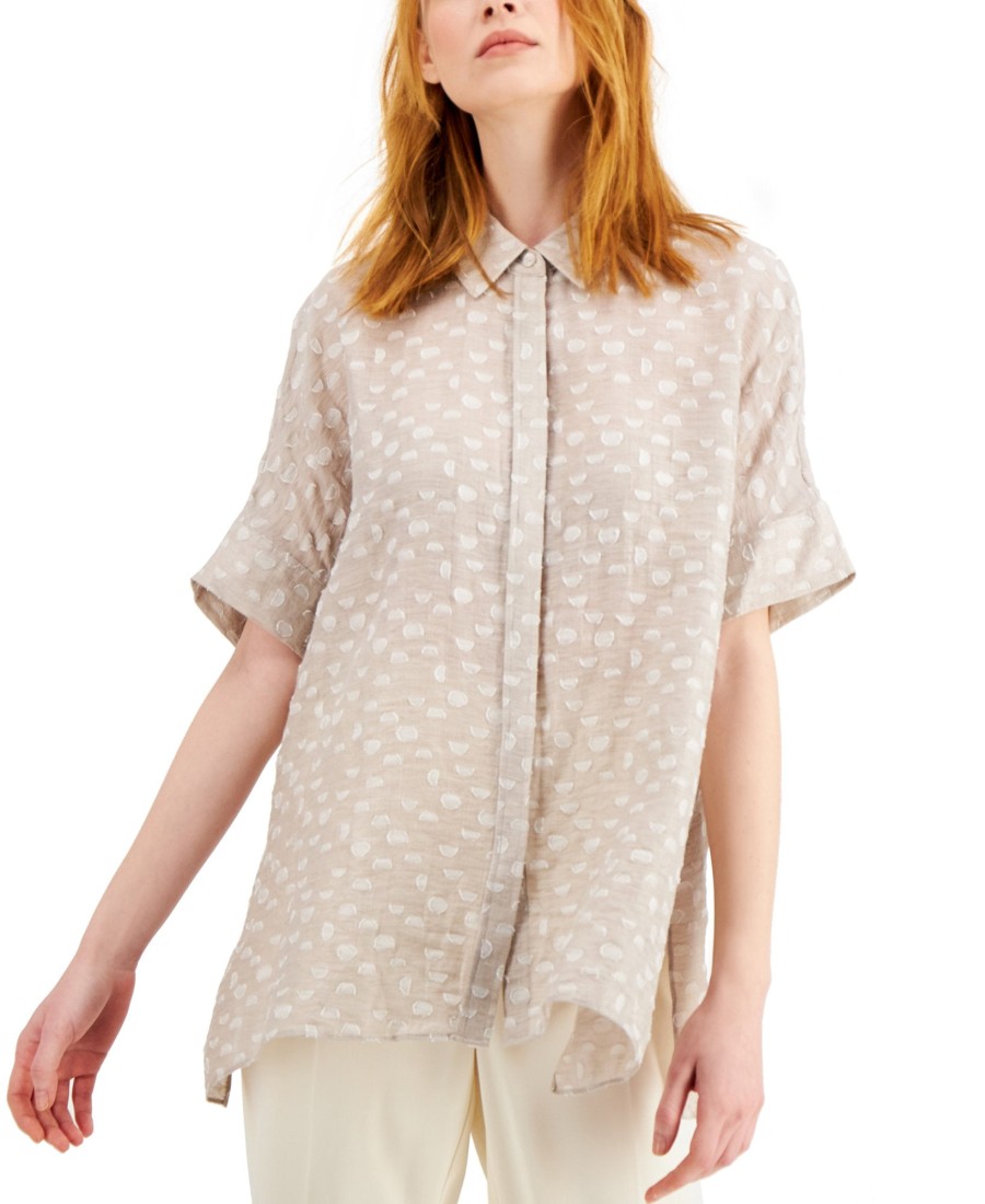 Women'S Alfani | Textured Button-Front Top French Stone