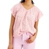 Women'S Style & Co | Petite Printed V-Neck Flounce Top Champagne Pink