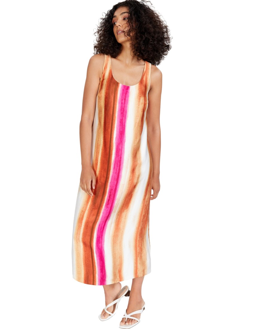 Juniors' Alfani | Striped Satin Midi Dress Fuchsia United