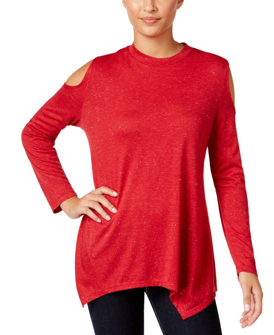 Women'S Style & Co | Metallic Cold-Shoulder Top New Red Amore