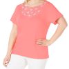 Women'S Karen Scott | Petite Cotton Embellished Top Coral Lining