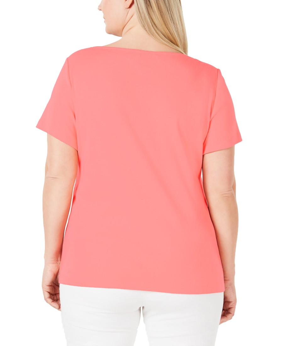 Women'S Karen Scott | Petite Cotton Embellished Top Coral Lining