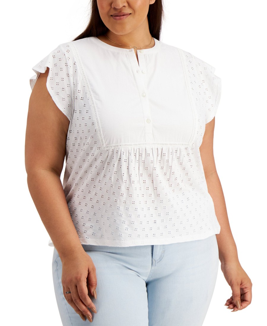 Women'S Style & Co | Plus Cotton Eyelet Top