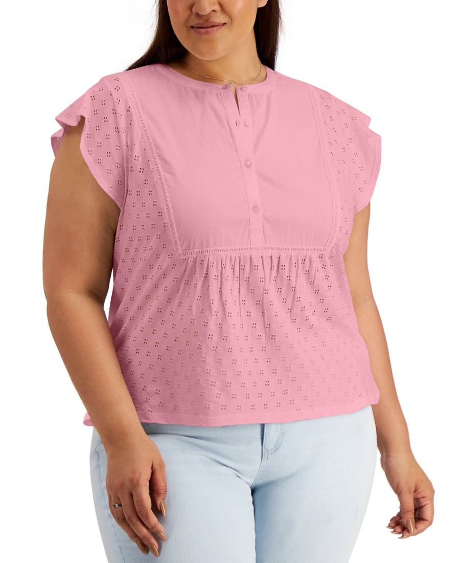 Women'S Style & Co | Plus Cotton Eyelet Top