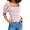 Women'S LEYDEN | Printed Puff-Sleeve Smocked Top Mauve Floral