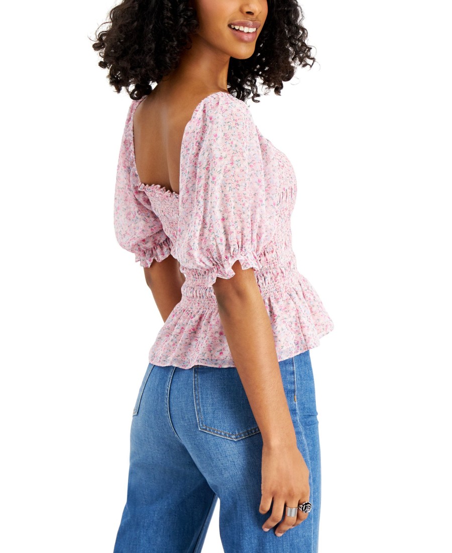 Women'S LEYDEN | Printed Puff-Sleeve Smocked Top Mauve Floral