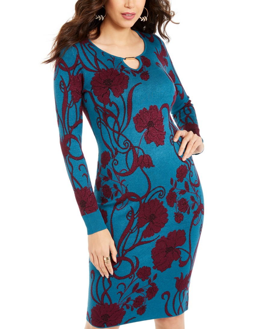 Women'S Thalia Sodi | Jacquard Metallic Sweater Dress Le Rouge Floral