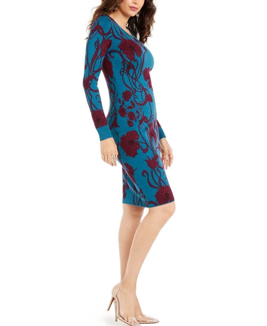 Women'S Thalia Sodi | Jacquard Metallic Sweater Dress Le Rouge Floral