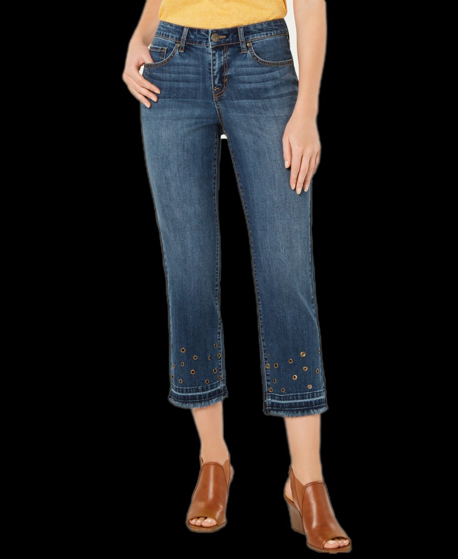 Women'S Style & Co | Grommet-Trimmed Straight-Leg Cropped Jeans Marine