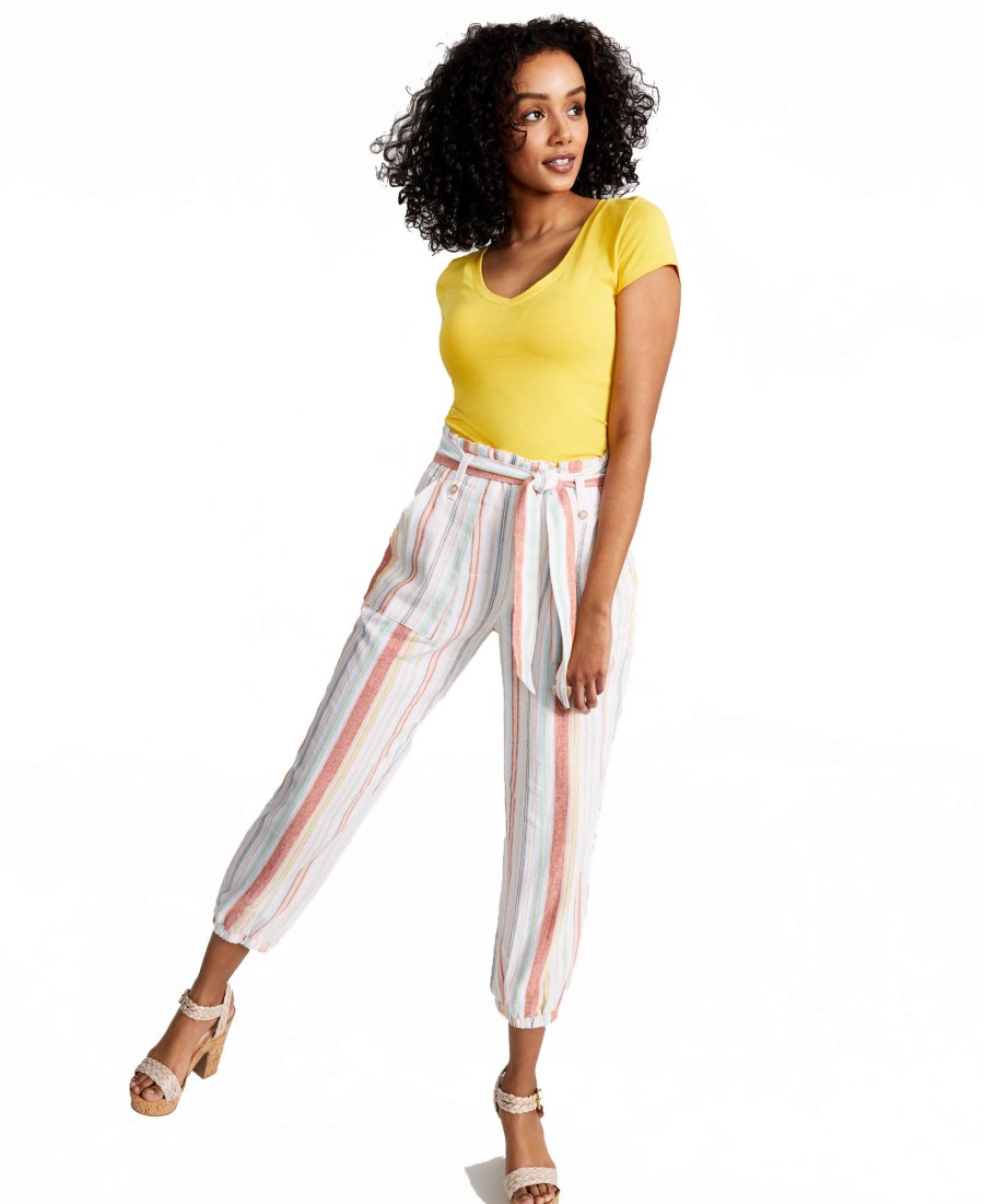 Juniors' Indigo Rein | Juniors' High-Rise Striped Paperbag-Waist Jogger Pants Multi