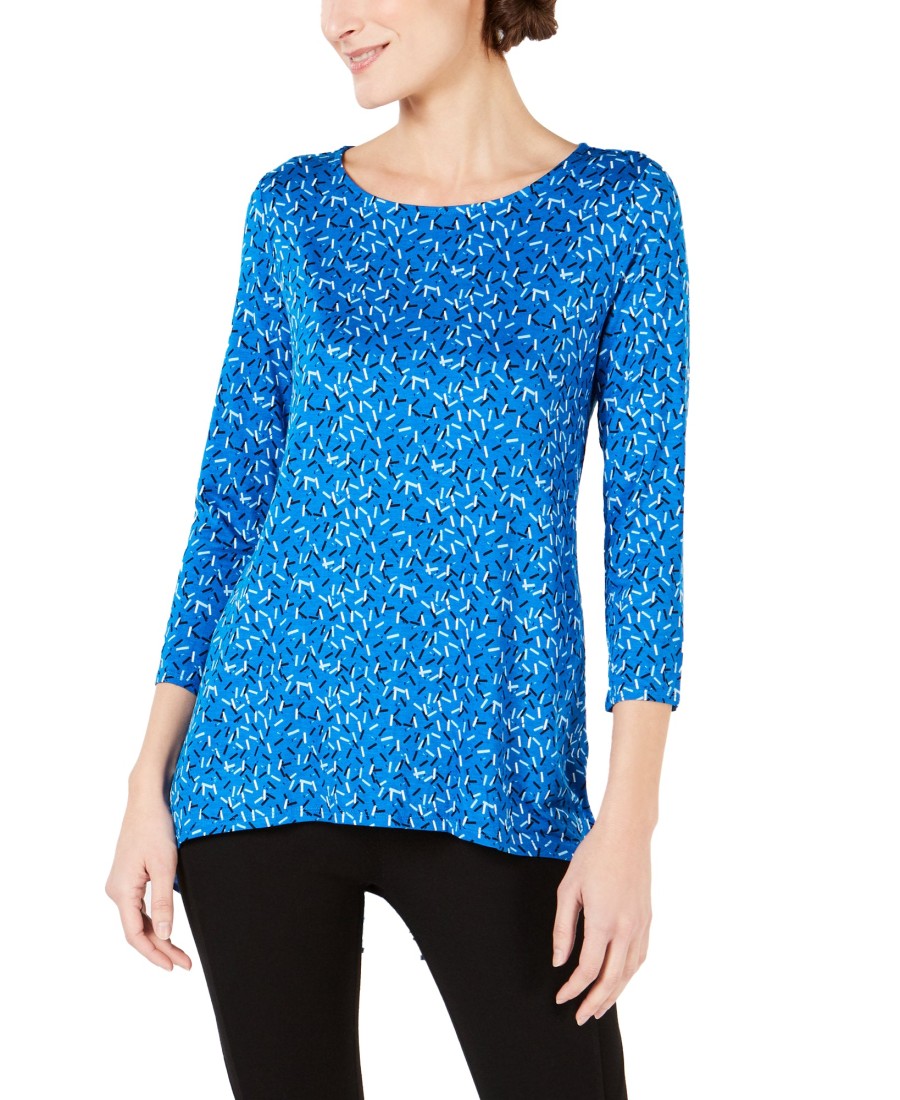 Juniors' Alfani | Printed Woven-Back Top Flip Stix