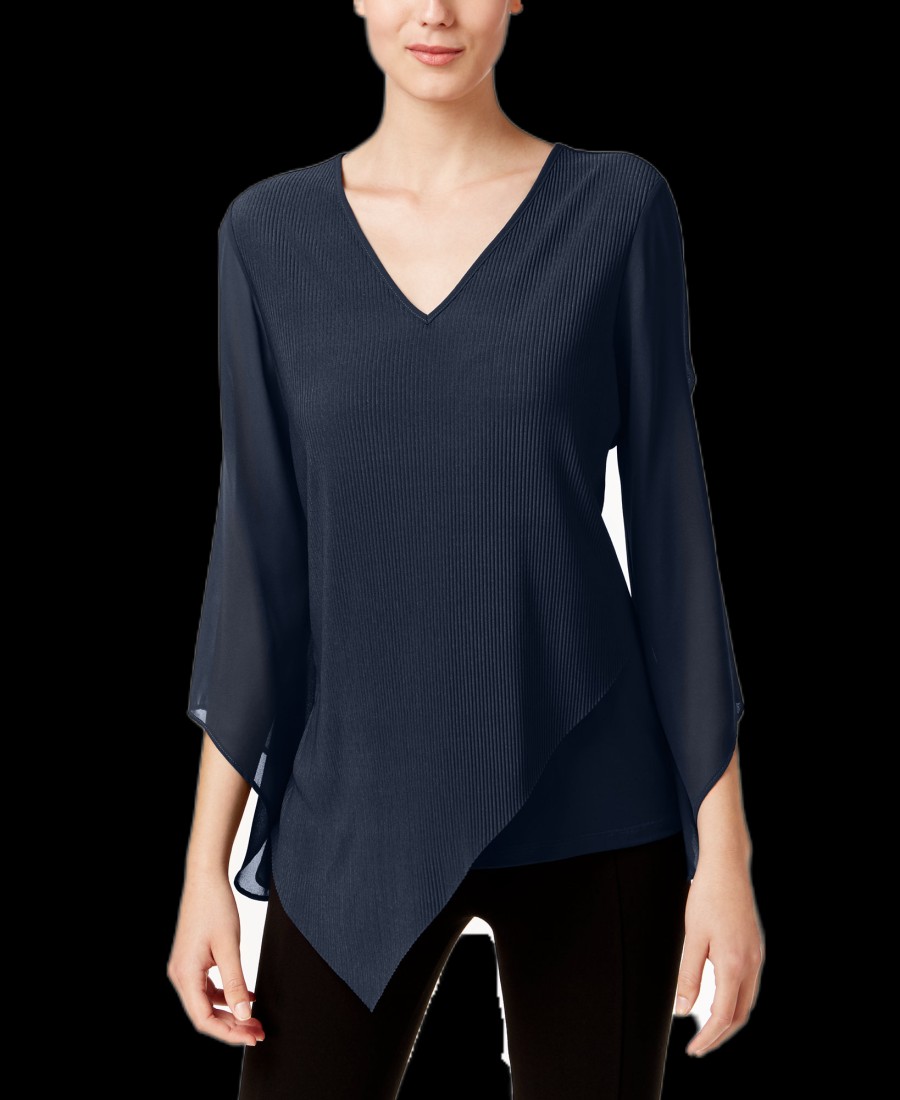 Juniors' Alfani | Asymmetrical V-Neck Top Navy