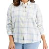 Women'S Style & Co | Plus Plaid Cotton Shirt Natural Ivory