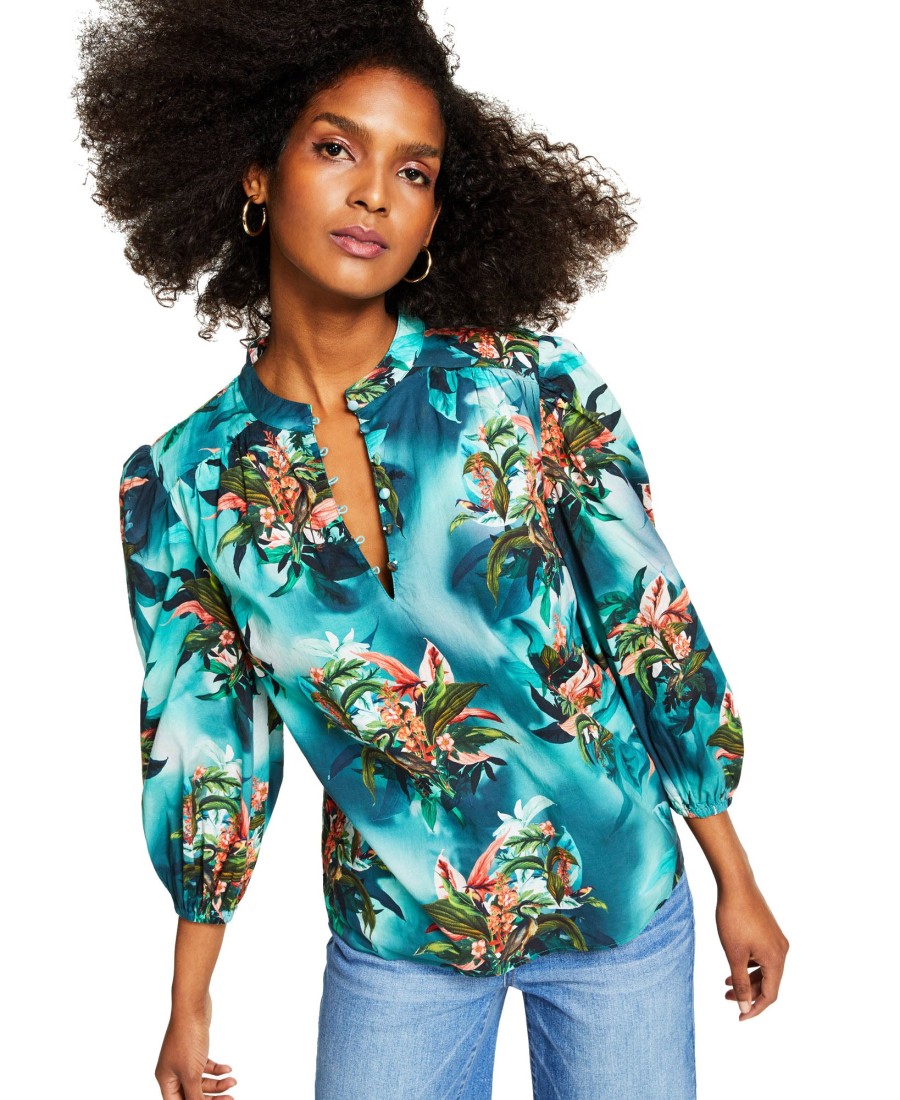 Women'S INC International Concepts | Plus Cotton Tropical-Print Blouse Rada Garden