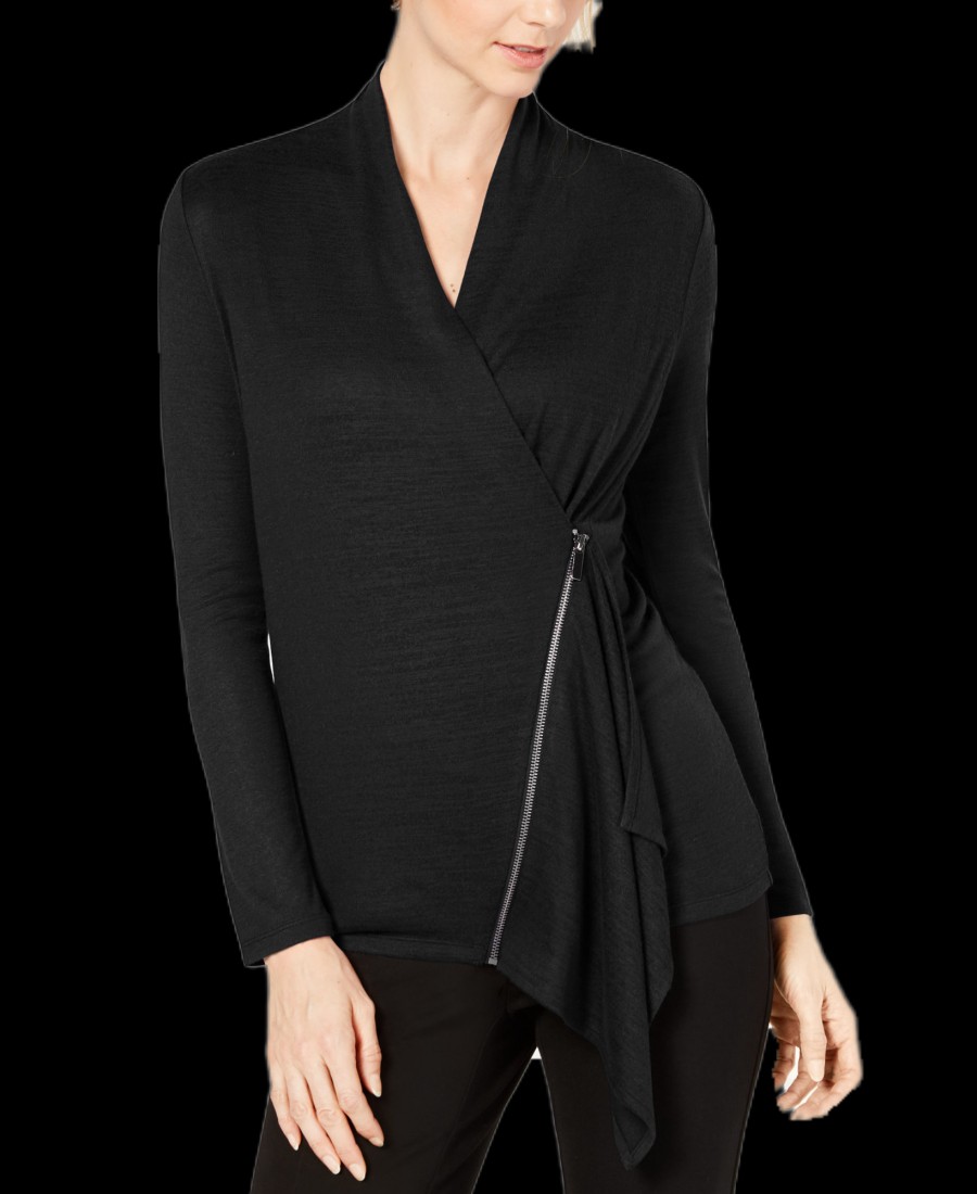 Juniors' Alfani | Asymmetrical Zip Top Deep Black