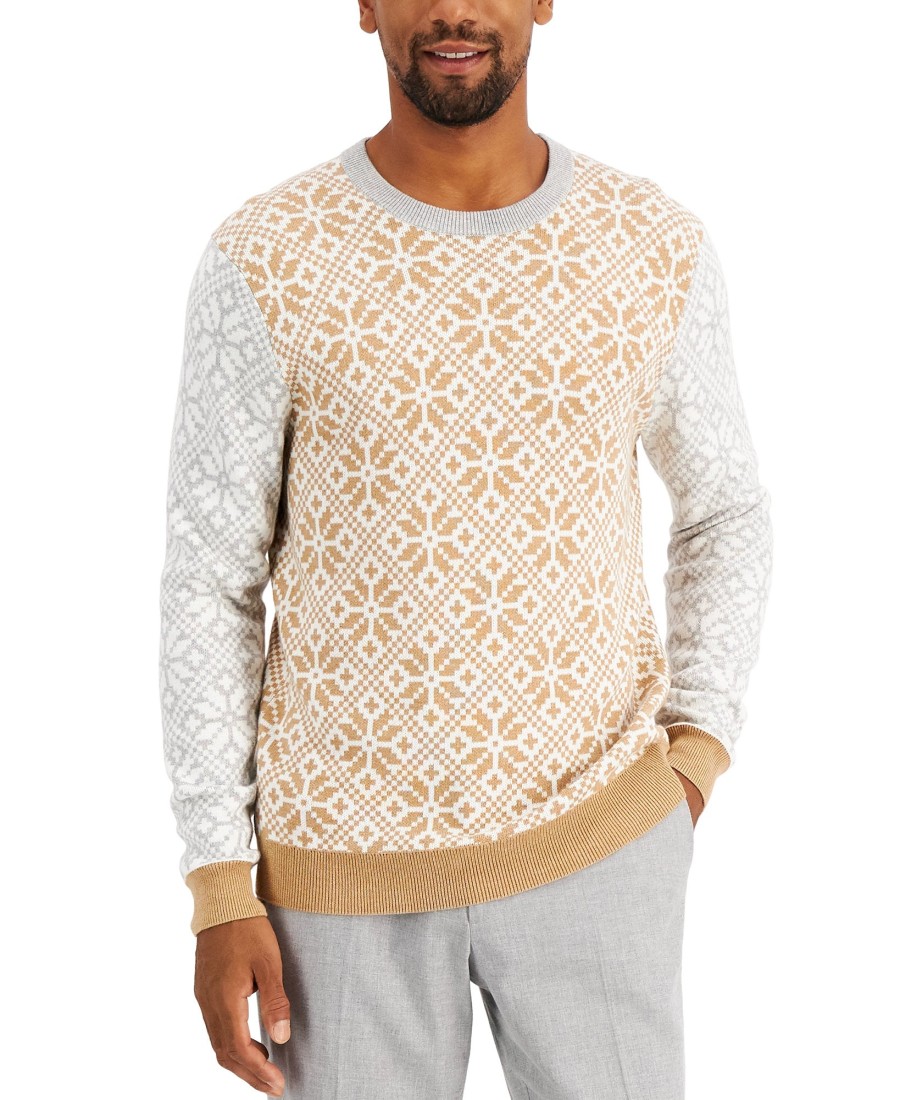 Men Charter Club | Colorblocked Fair Isle Family Sweater Camel Combo