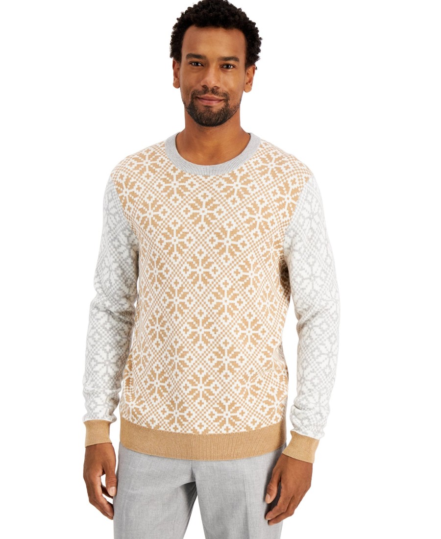 Men Charter Club | Colorblocked Fair Isle Family Sweater Camel Combo