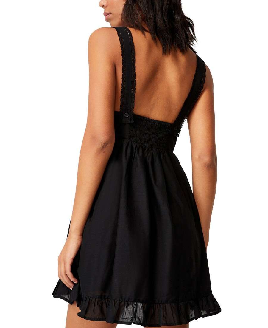 Women'S COTTON ON | Woven Flora Frilly Pinny Mini Dress Black