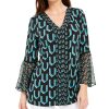 Women'S JM Collection | Printed Bell-Sleeve Tunic Deep Dive Gianna Geo