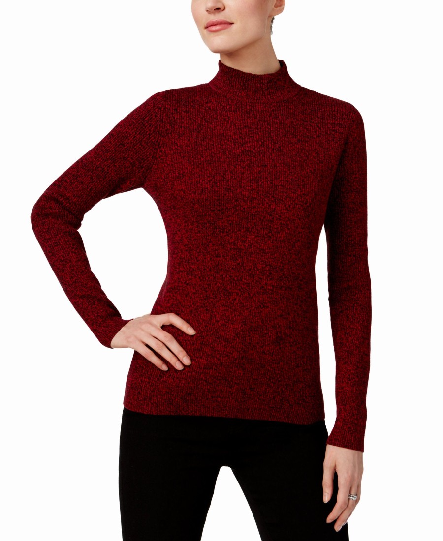 Women'S Karen Scott | Cotton Mock-Neck Sweater New Red Marl