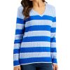 Women'S Karen Scott | Gianna Cotton Striped Cable V-Neck Sweater