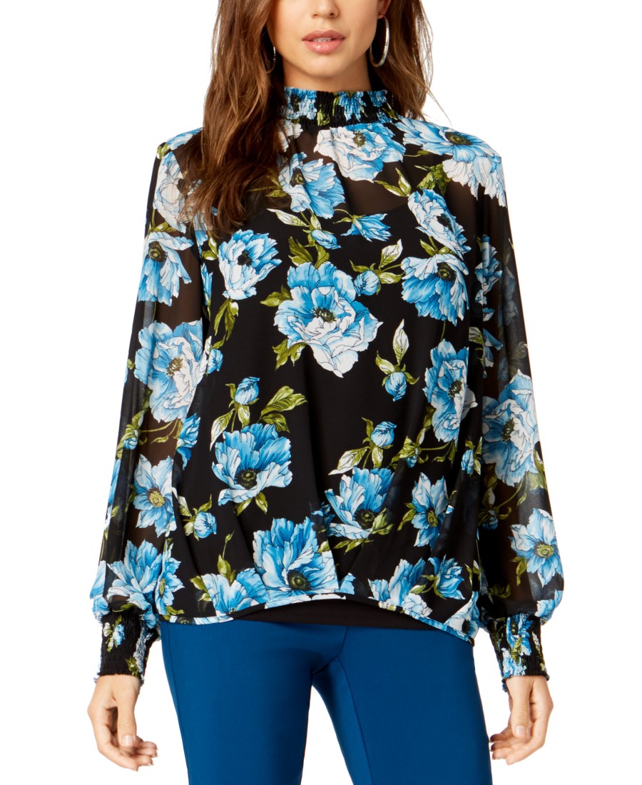 Juniors' Alfani | Printed Tiered-Sleeve Top Bella Bloom