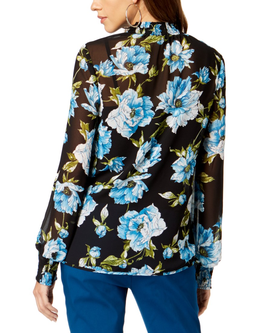 Juniors' Alfani | Printed Tiered-Sleeve Top Bella Bloom