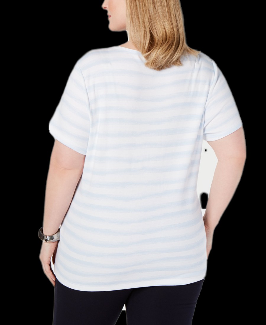 Women'S Karen Scott | Plus Embellished Bike Striped T-Shirt Indigo