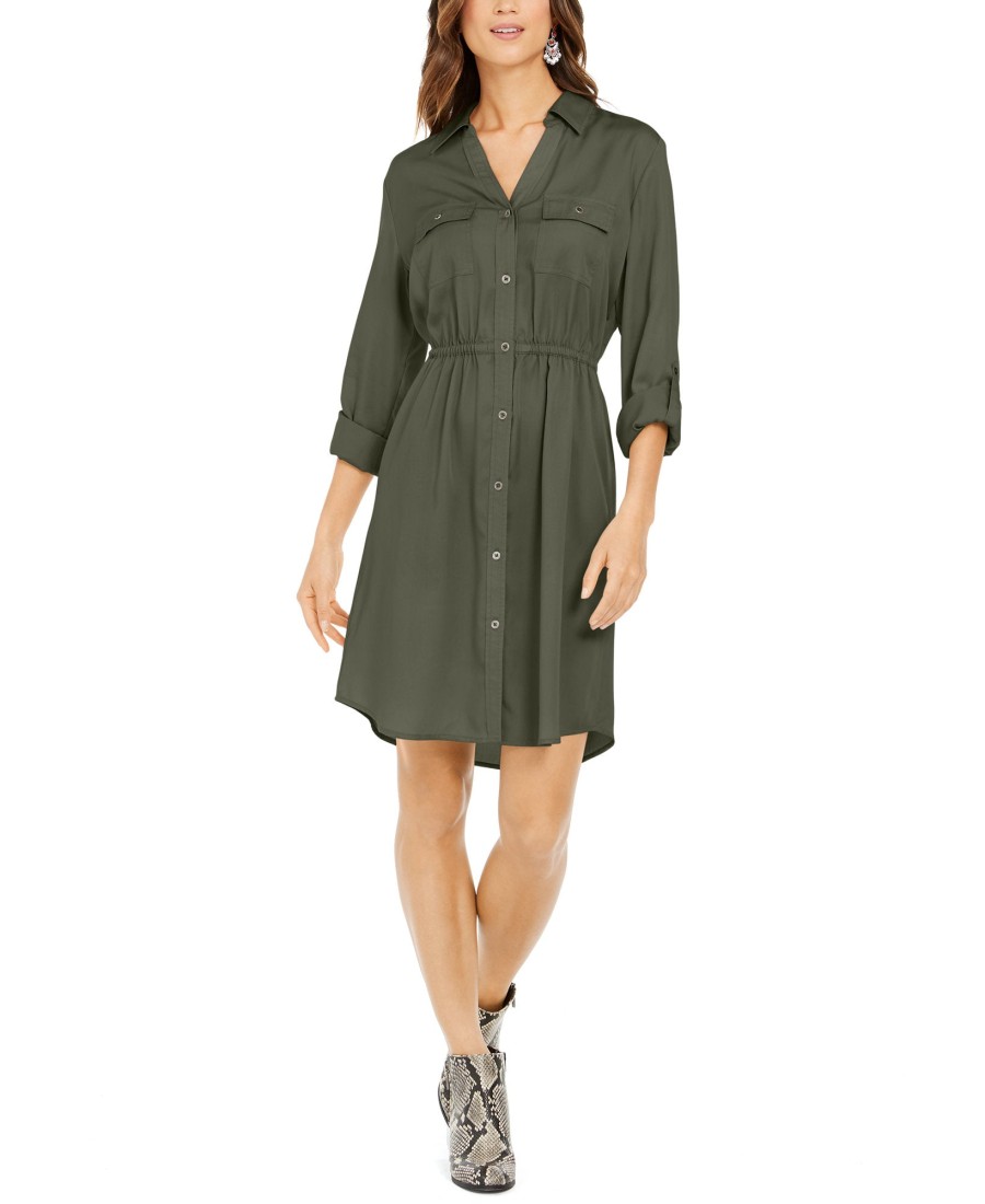 Women'S Style & Co | Solid Utility Shirtdress Olive Sprig