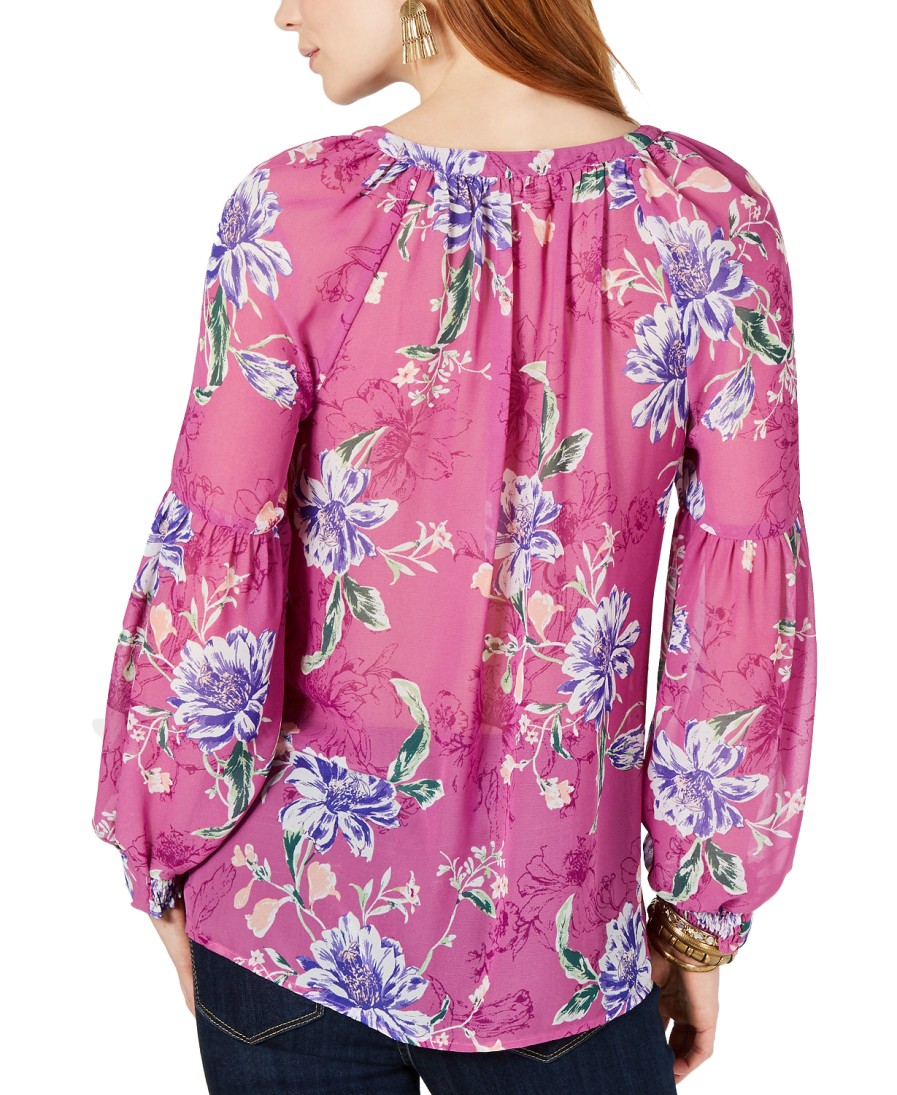 Women'S Style & Co | Floral-Print Split-Neck Top Floating Medley