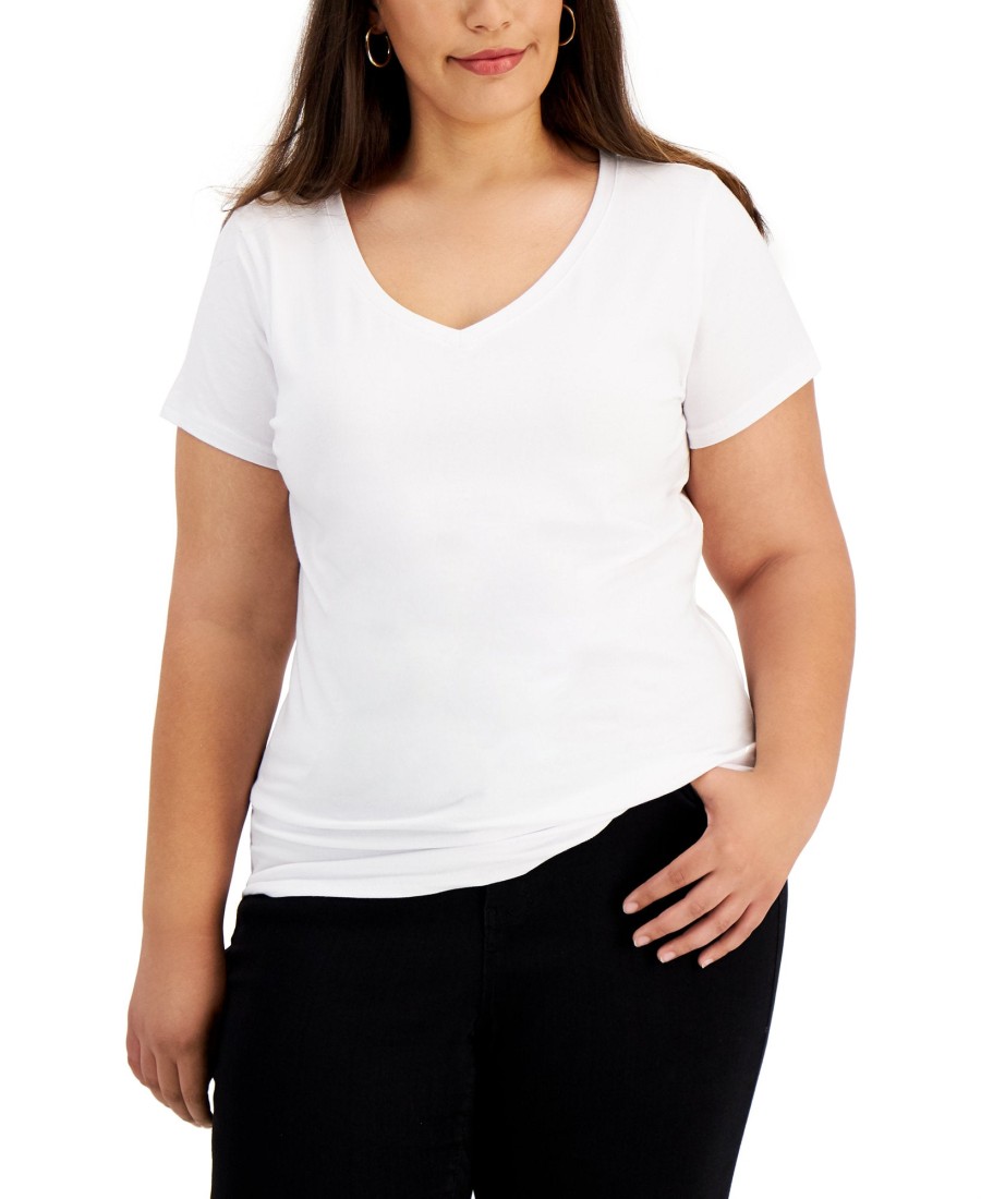 Women'S Aveto | Plus Trendy Fitted V-Neck T-Shirt White