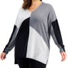 Women'S INC International Concepts | Print V-Neck Step-Hem Sweater Grey Combo