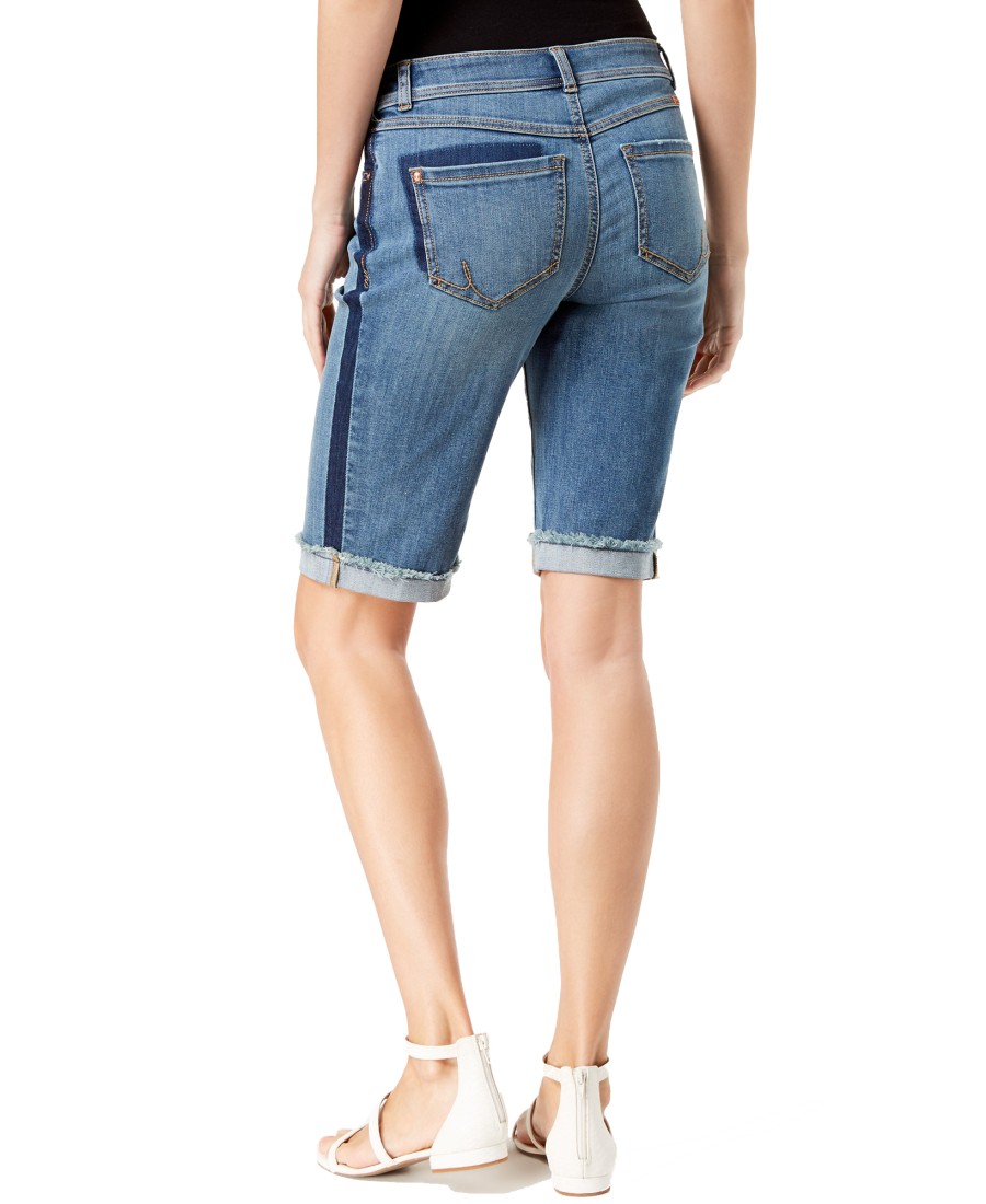 Women'S INC International Concepts | Curvy-Fit Contrast-Trim Cuffed Denim Shorts Cordelia Wash