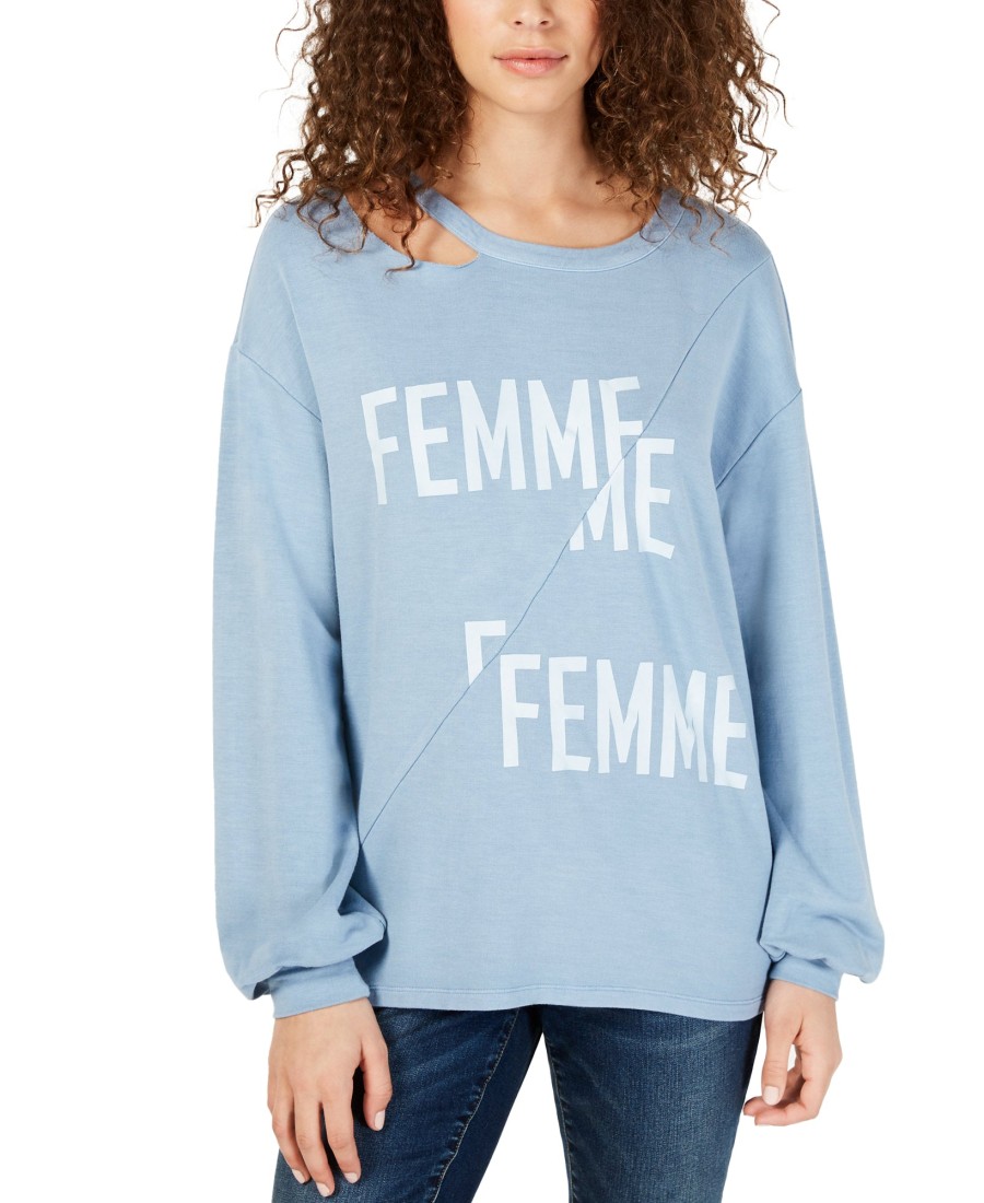 Women'S INC International Concepts | Cutout-Neck Graphic Sweatshirt Blue Seashell