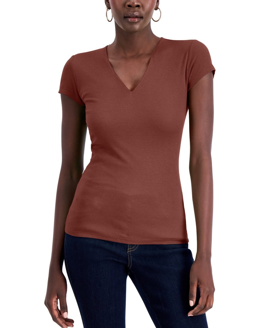 Women'S INC International Concepts | Ribbed V-Neck Top Henna