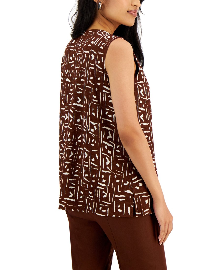 Juniors' Alfani | Geometric-Print Textured Sleeveless Top Brown Exotic Geometric