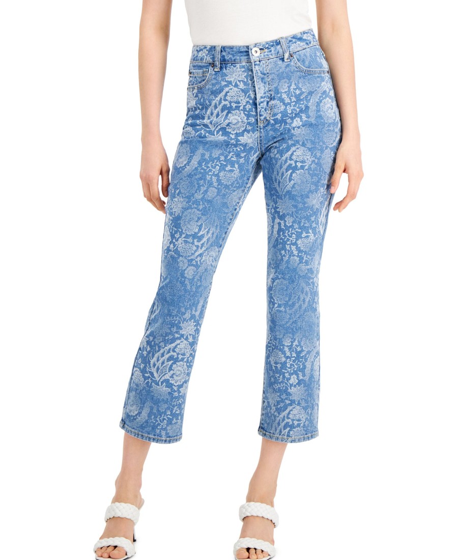 Women'S INC International Concepts | High Rise Printed Cropped Straight-Leg Jeans Light Indigo